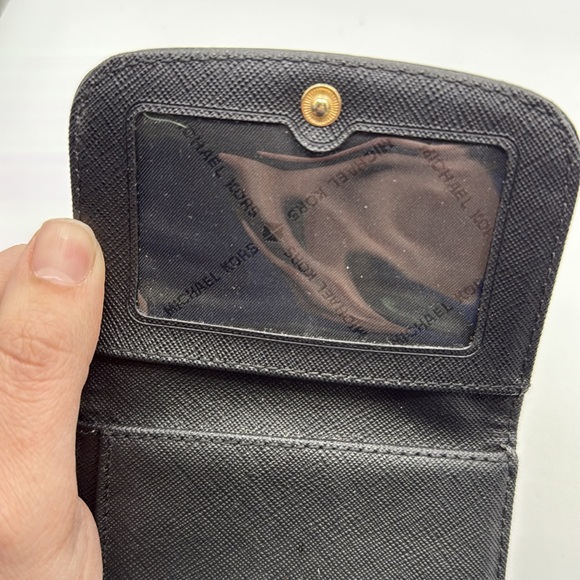 Michael Kors Bridgette Triflod Coin Case Wallet Black Gray Gold Logo Monogram - Picture 11 of 16